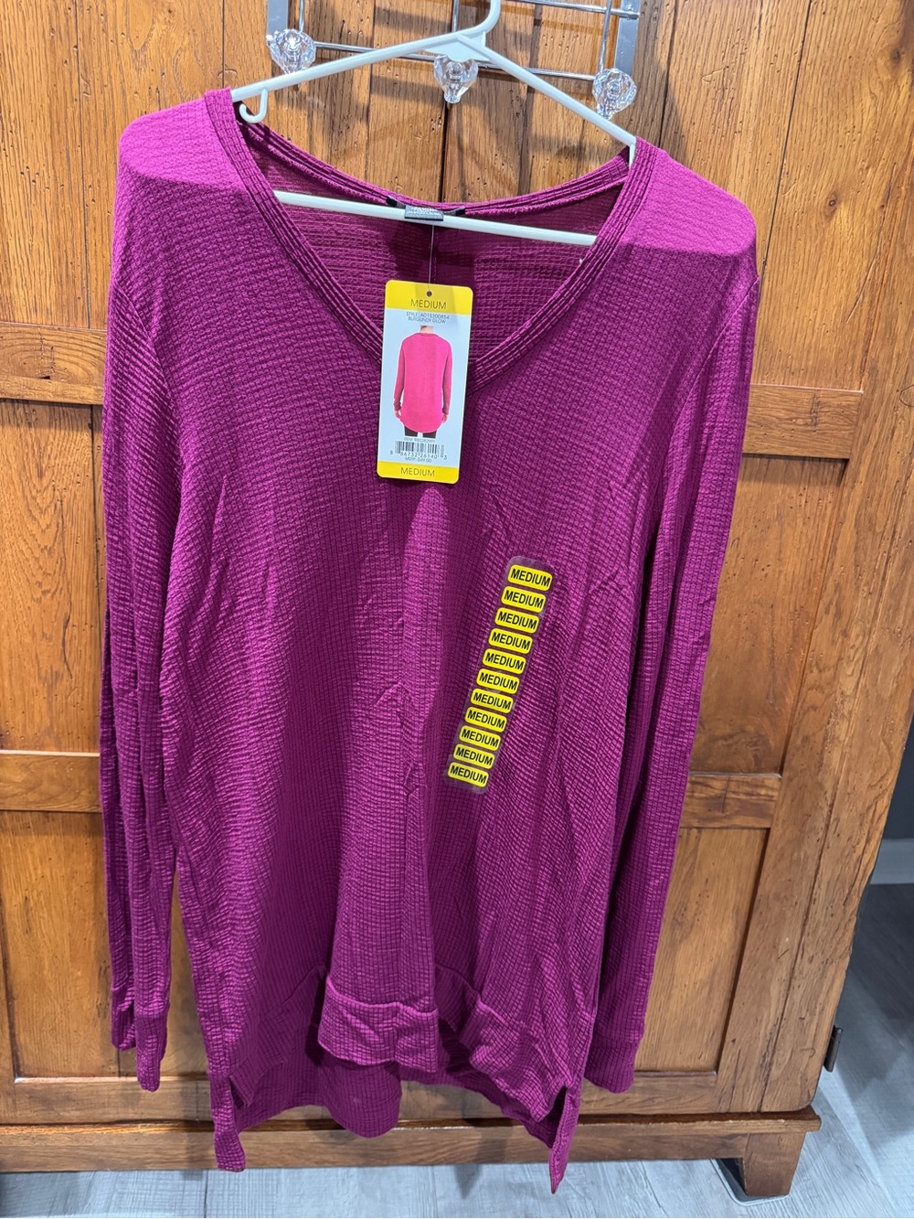 Adrianna Papell Waffle-Knit V-Neck Long Sleeve Top - Magenta